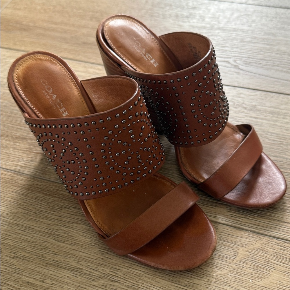 Coach Brown Leather Studded Mules